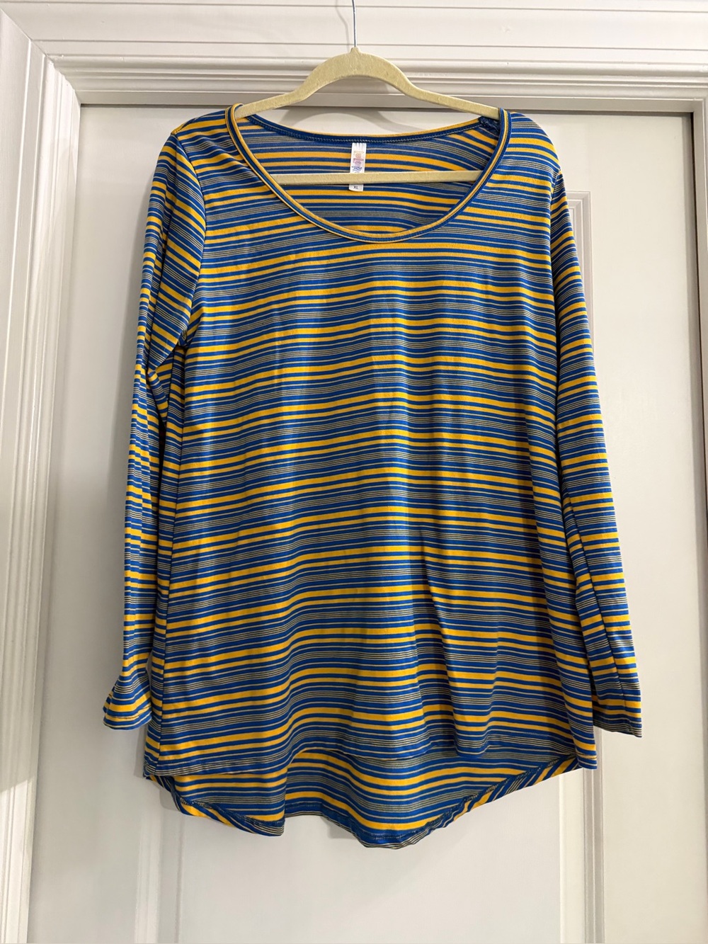 LuLaRoe Striped Long-Sleeve Tee in Blue and Yellow